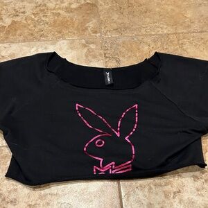 PLAYBOY Black Tee with Pink Bunny Logo